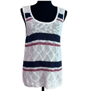 Rag Poets Tulum Sleeveless‎ Navy Pink Striped Sweater Tank Large Coastal Beach